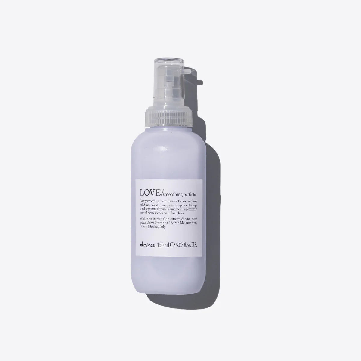 LOVE Smoothing Perfume by Davines, 150ml spray bottle, for smoothing and enhancing hair texture, with a clean white label featuring the product name and details.