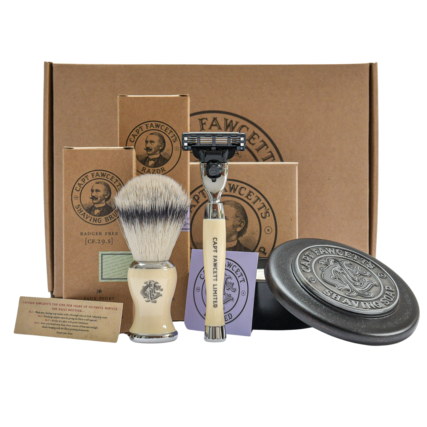 Faux Badger Shaving Brush, Finest Hand Crafted Safety Razor and Luxurious Shaving Soap Gift Set