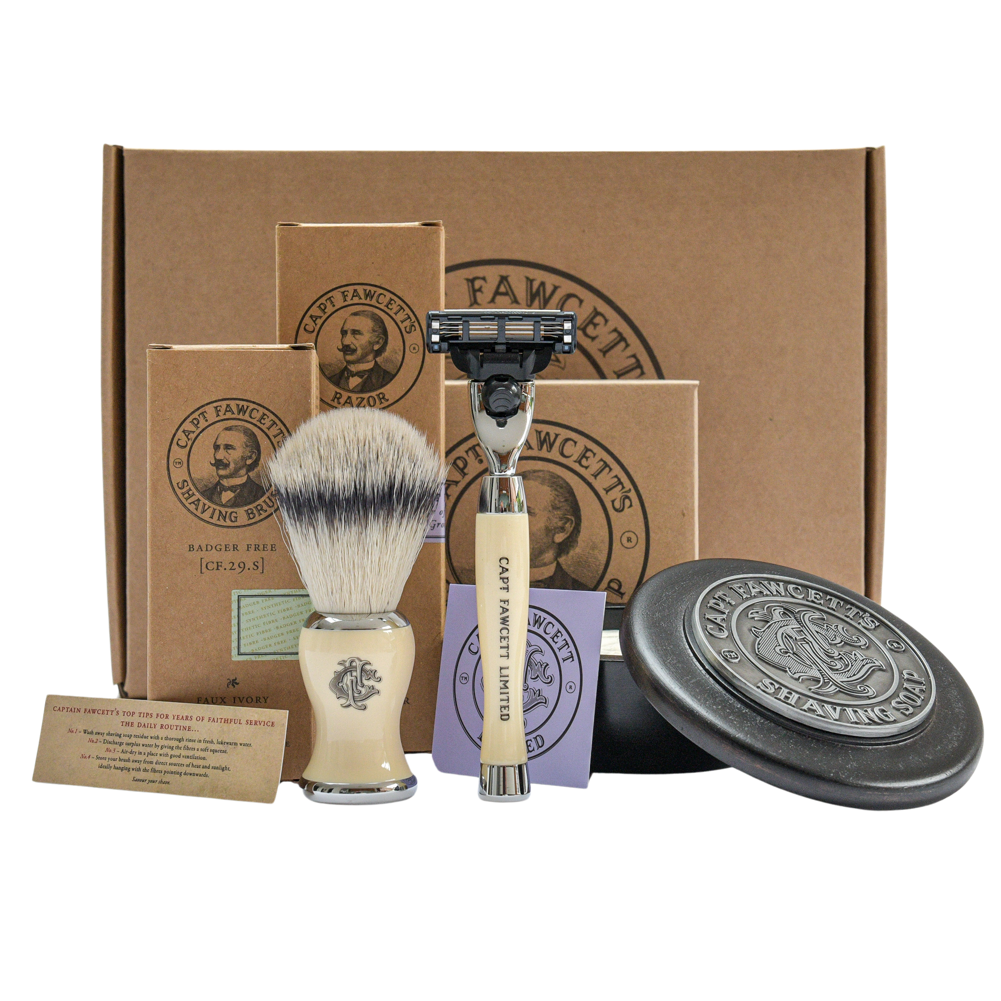 Faux Badger Shaving Brush, Finest Hand Crafted Safety Razor and Luxurious Shaving Soap Gift Set